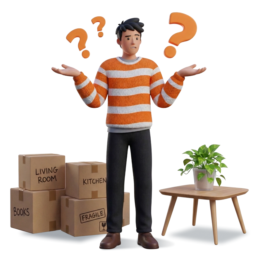 Person deciding between storage options with boxes and plant
